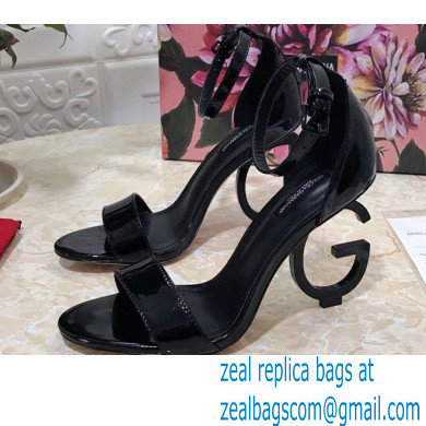 Dolce & Gabbana Heel 10.5cm Leather Sandals Patent Black with D & G Heel 2021